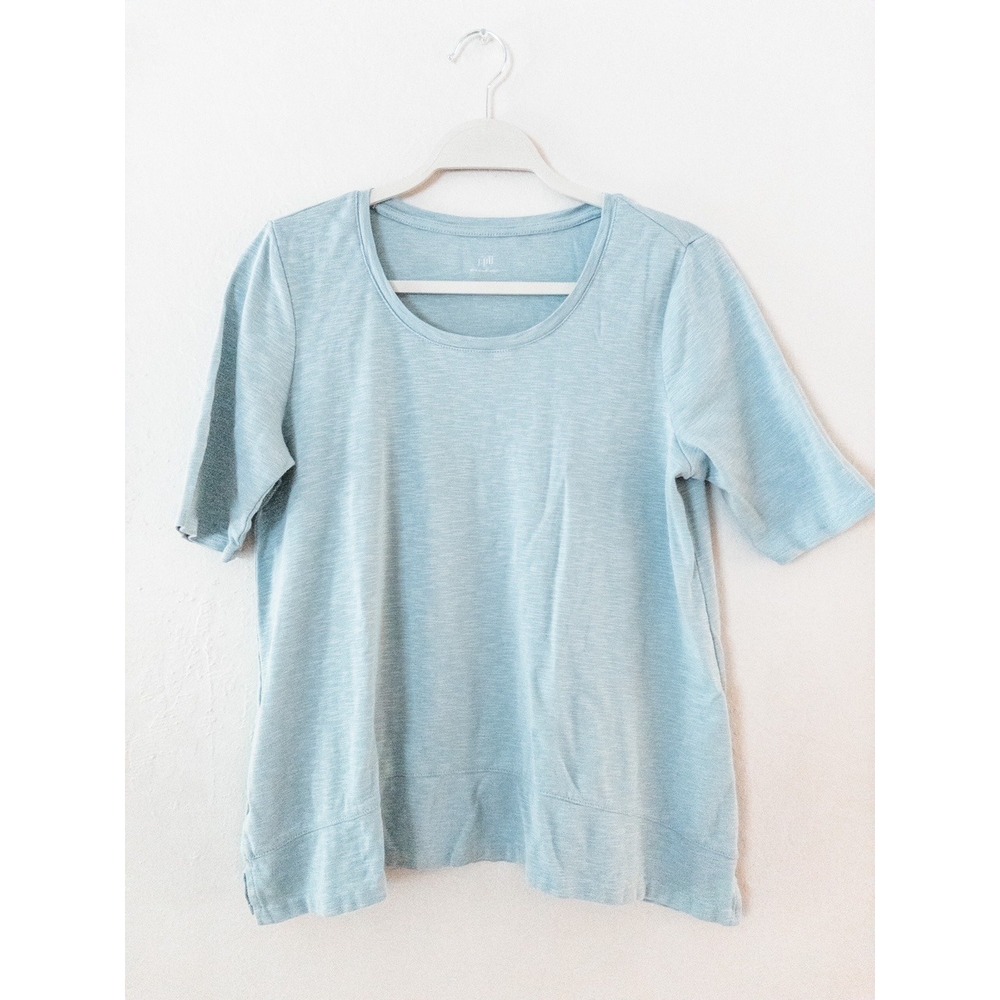 J Jill Elbow Sleeve Tunic Top Scoop Neck Casual‎ Comfy Blue Size S